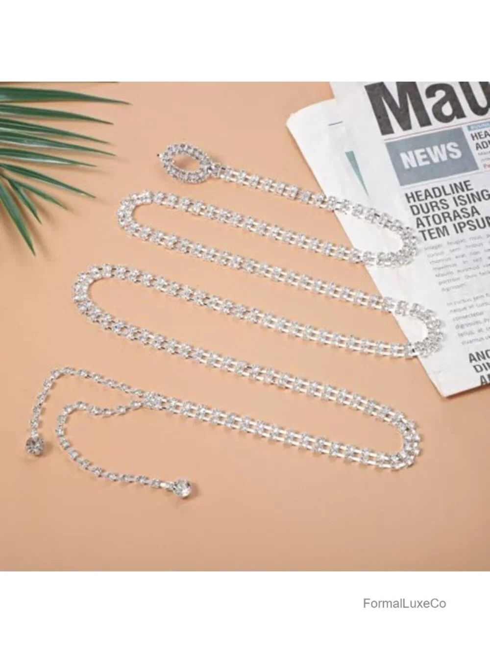 Rhinestone Crystal Chain Belt, Sparkly Metal Waist Belt for Dresses